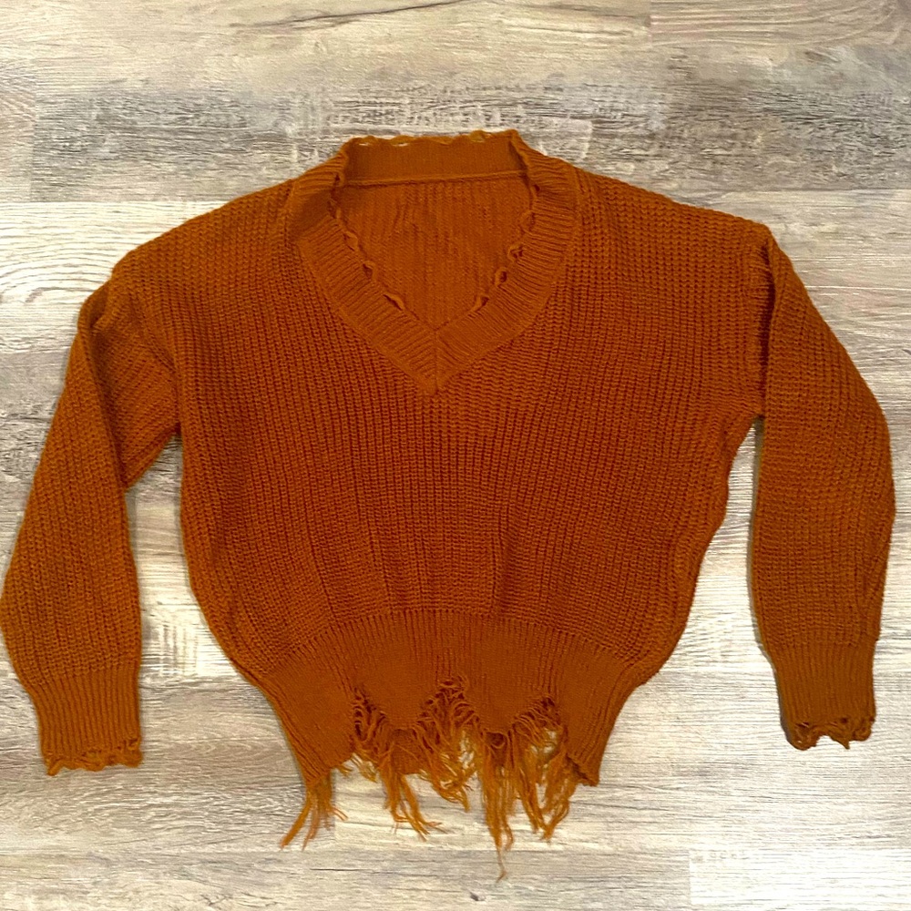 Distressed crop top sweater